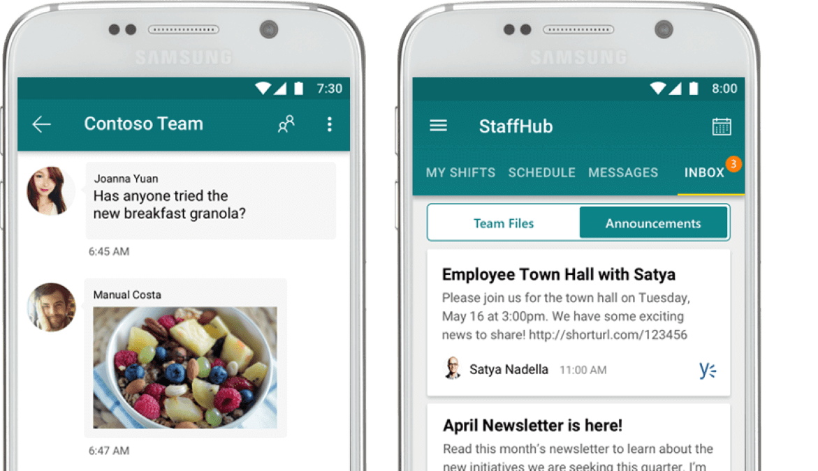 instant messaging examples on office365 staffhub app