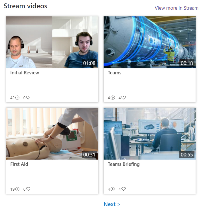 videos displayed in microsoft stream