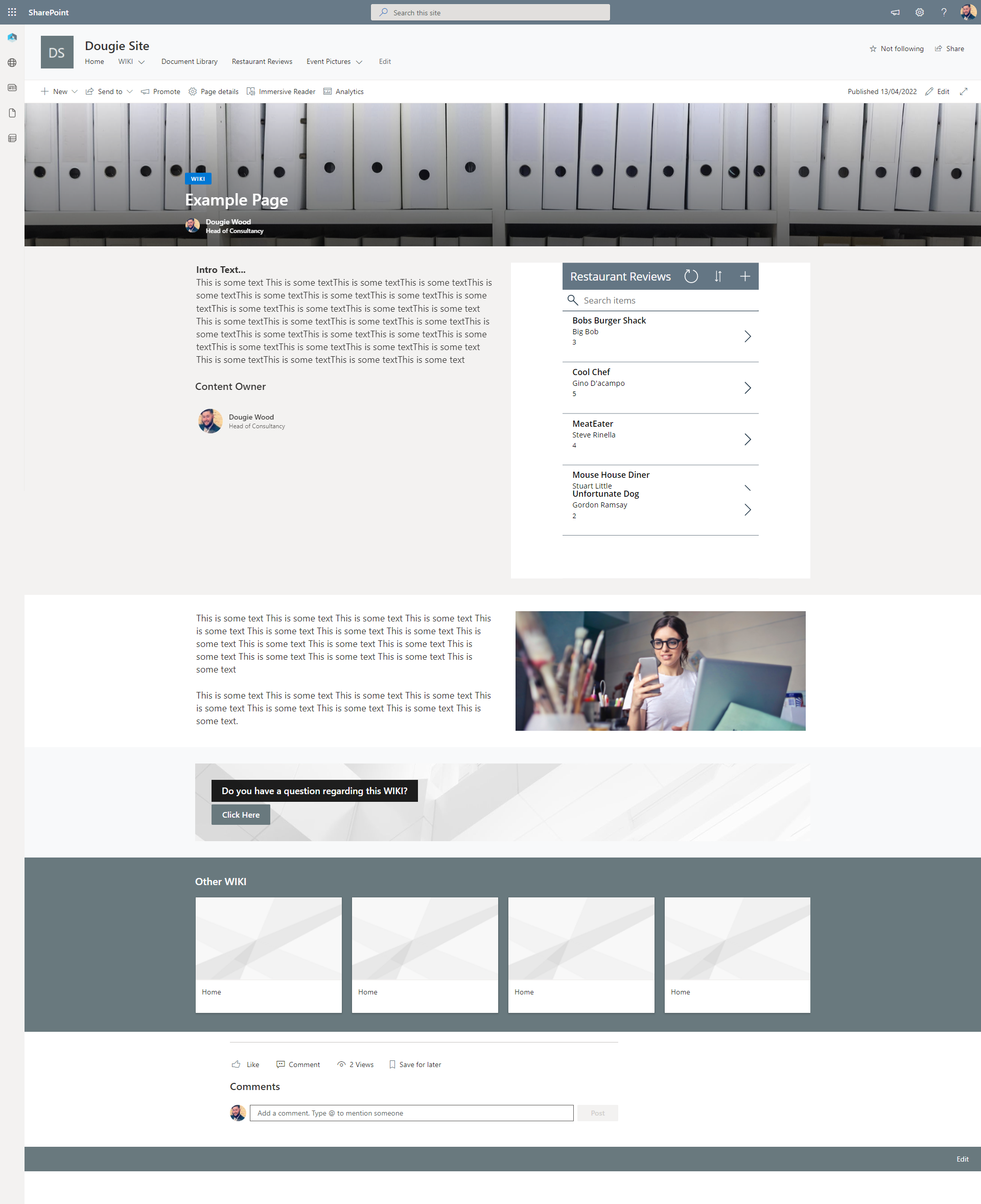 Dougie Wood Demo example SharePoint Online Site