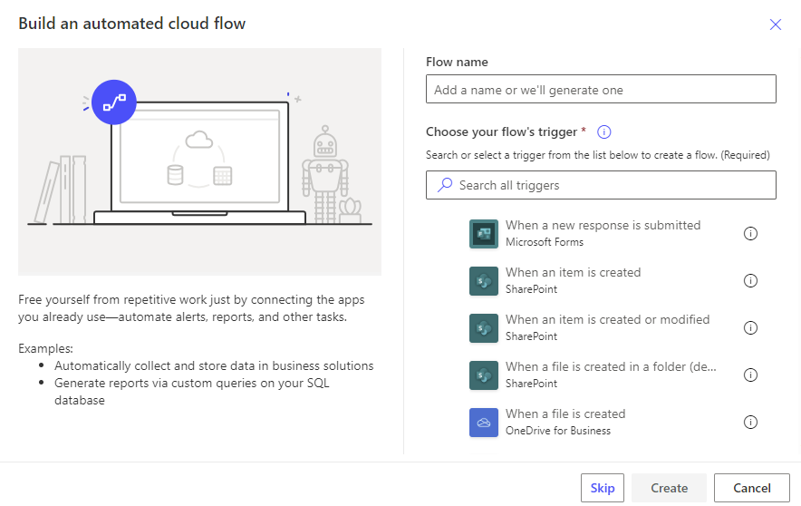 Power Automate Examples of Triggers