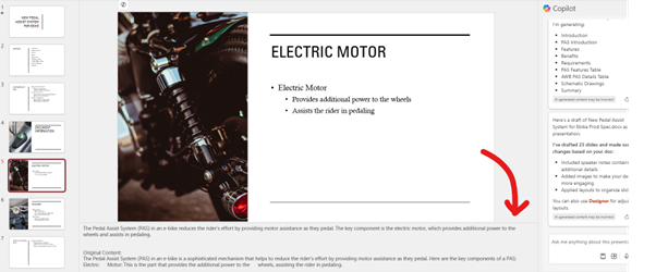 Microsoft Copilot creates notes in PowerPoint deck