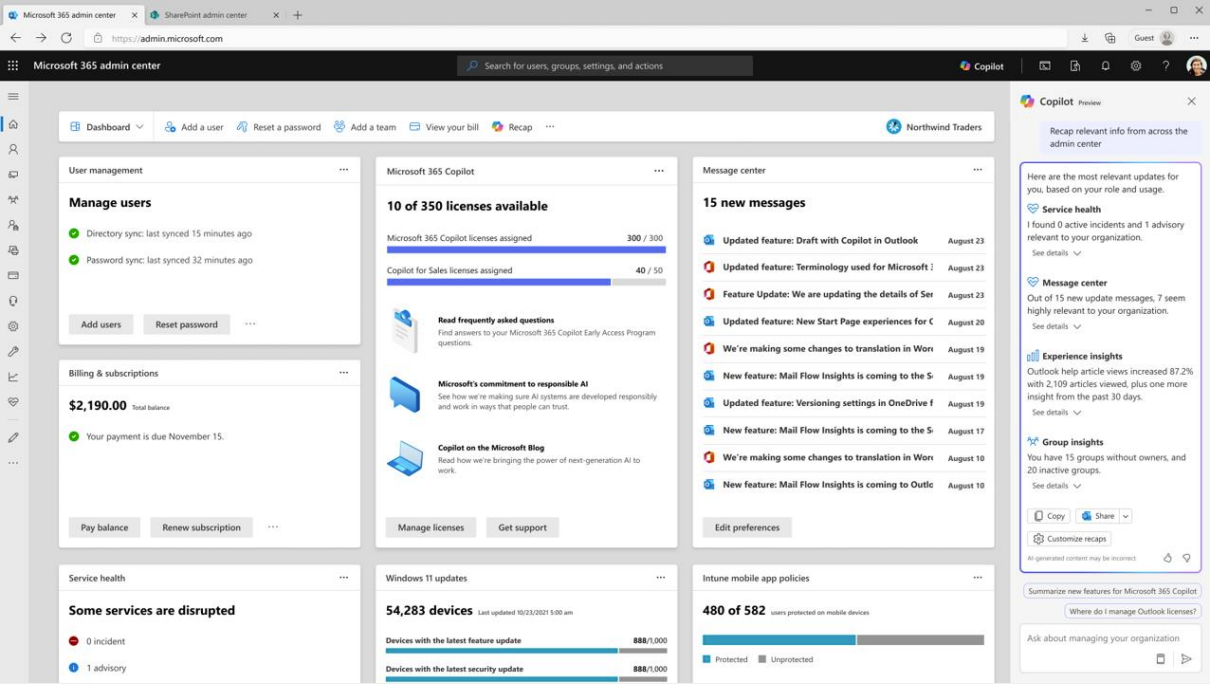 copilot in microsoft 365 admin center