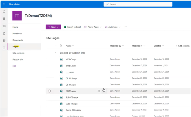 destination example pages navigation