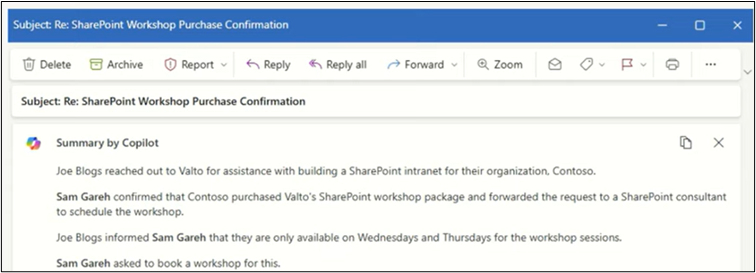 summary by copilot in outlook