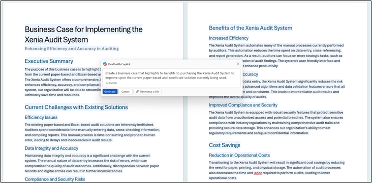 using copilot to create a business case