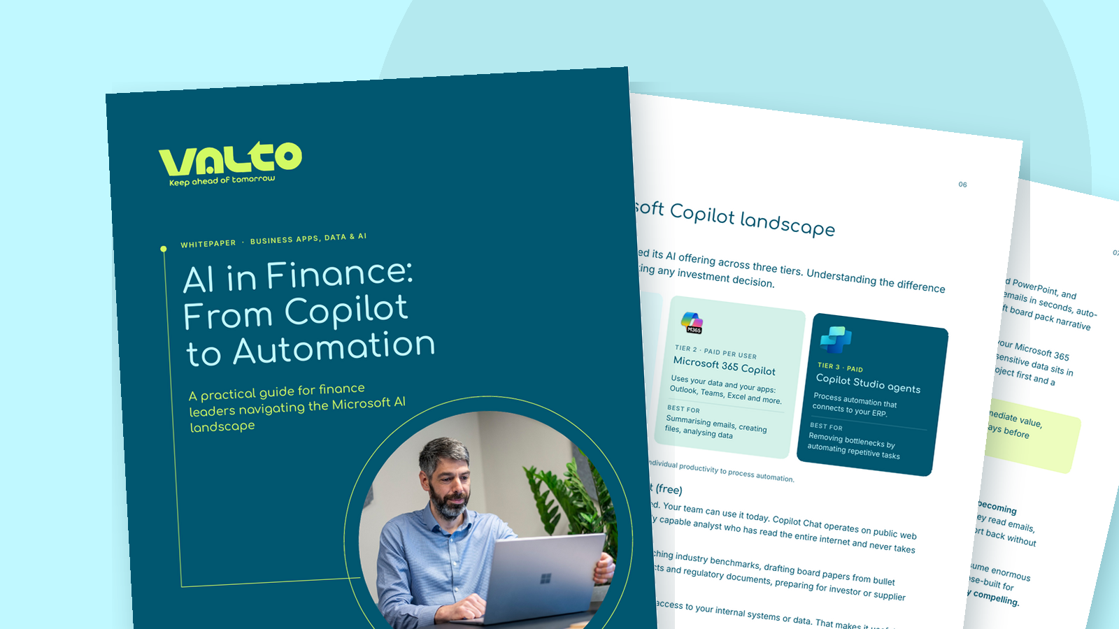 Fanned pages of Valto's AI in Finance Whitepaper